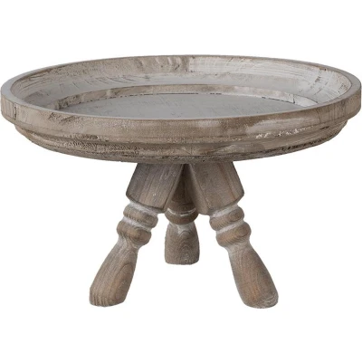 Afbeelding van Clayre &amp; Eef Etagère Ø 30x18 cm Bruin Wit Hout Rond Taartplateau op voet