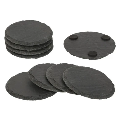 Afbeelding van Glazenonderzetters 4 stuks rond leisteen 10 cm