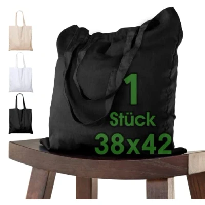 Afbeelding van katoenen tas 38x42 cm 1 stuk onbedrukt, twee lange hengsels OEKO TEX® gecertificeerd stoffen tas, draagtas, boodschappentas, Boodschappentas om de zwart te schilderen