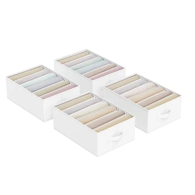 Afbeelding van SONGMICS Set van 2 lade organizers, 6 vaks kastorganisatoren, opvouwbare kledingorganizers, 42 x 30 17 cm, voor broeken, kleding, klassiek wit RUS009W02