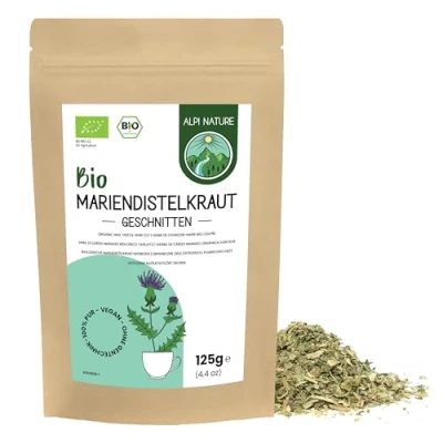 Afbeelding van Mariadistel BIO 125g van Alpi Nature, mariadistelkruid biologisch gedroogd en gesneden voor de bereiding mariadistelthee kruidenthee