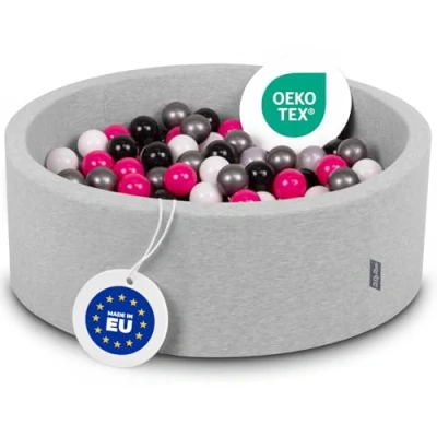 Afbeelding van KiddyMoon Schuim Ballenbak Voor Kinderen Met Ballen Ø 7 Cm Gemaakt In EU, Lichtgrijs:Wit Zwart Zilver Donker Roze,90X30cm/300