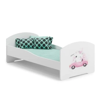 Afbeelding van LUK kinderbed met matras, wit voor kinderkamer een jongen en meisje inclusief frame (Kat, 140x70)