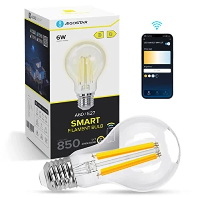 Afbeelding van Aigostar 10YIF Wifi Filament Lamp Ø 6 cm A60 E27 CCT Dimbaar Smart Led Lichtbron 6W