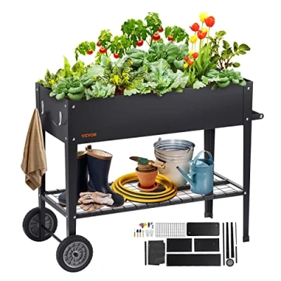 Afbeelding van VEVOR Verhoogd tuinbed, 42,5 x 19,5 31,5 inch gegalvaniseerde metalen plantenbak, verhoogde plantenbakken voor buiten met poten, het kweken van bloemen, groenten/kruiden in achtertuin, tuin,