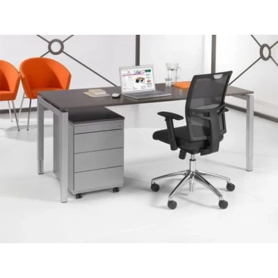 Afbeelding van 4 poots bureau Kubus breed 200CM diep 100CM bladkleur Robson Eiken framekleur Zwart (RAL9005)
