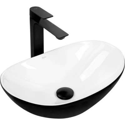 Afbeelding van REA Royal Mini Opzetwastafel Waskom 48 x 30.5 14.5 cm Glans Wit/Zwart