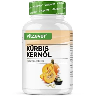 Afbeelding van Pompoenpitolie 420 capsules 3000 mg per dagelijkse portie Met natuurlijke vitamine E Hooggedoseerd Natuurlijk &amp; koudgeperst Vit4ever