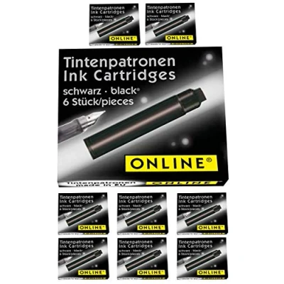 Afbeelding van ONLINE standaard inktpatronen in voordeelpakket, universele vulpeninkt, compatibel met alle vulpennen, vervangende cartridges voor vulpennen en rollerballen, kleur zwart