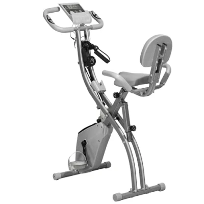Afbeelding van HOMCOM hometrainer 2 in 1 fietstrainer LCD display opvouwbare met 8 niveaus instelbare magnetische weerstand en paar spankoorden staalgrijs 97x51x115 cm