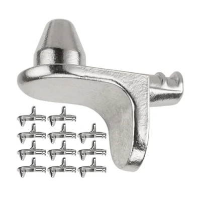 Afbeelding van Plankdragers D5, 12 stuks, hoekplankdragers met dubbele pinnen voor boorgaten van Ø 5 mm, L vormige steun staal, roestvrij, plankhouder, stalen hoeksteun planken, plankdragers, vorm