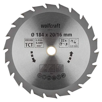 Afbeelding van Wolfcraft 6373000 Hardmetaal cirkelzaagblad 184 x 16 mm Aantal tanden: 22 1 stuk(s)