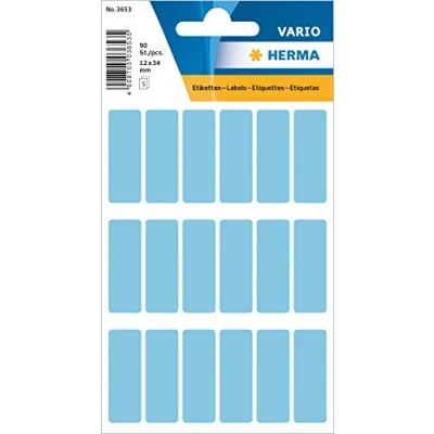 Afbeelding van HERMA 3653 multifunctionele etiketten klein (12 x 34 mm, 5 velles, papier, mat) zelfklevend, permanent klevende huishoudelabels voor handschrift, 90 stickers, blauw