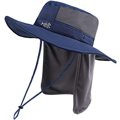 Afbeelding van Bassdash UPF 50+ zonnevissershoed waterbestendig met afneembare nekflap, Donkerblauw, One size