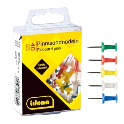 Afbeelding van Idena 334032 Prikbordspelden, 40 stuks, geassorteerde kleuren, voor prikborden van kurk
