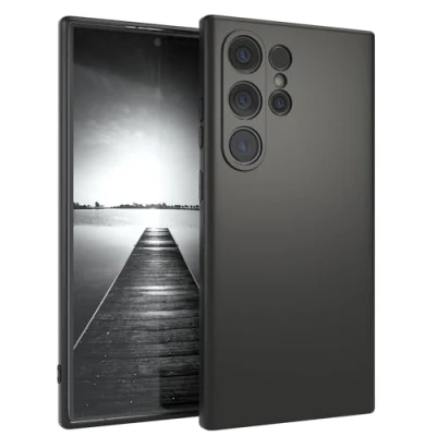 Afbeelding van EAZY CASE Hoes voor mobiele telefoon, siliconen, met camerabescherming, compatibel Samsung Galaxy S24 Ultra, mat zwart, ultradun, slim cover, siliconen hoes, softcase, backcover