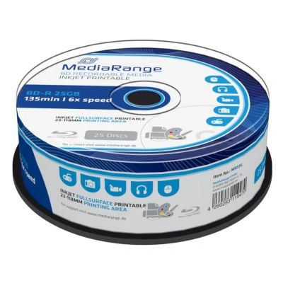 Afbeelding van BD R 25GB MEDIARANGE Blu Ray Recordable printable 6x Speed Cakebox 25 stuks