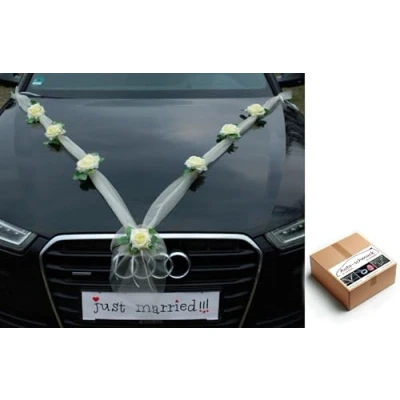 Afbeelding van organza M auto sieraden bruidspaar roze decoratie bruiloft slinger (Ecru2 / ecru)