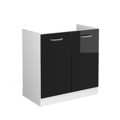 Afbeelding van Vicco Onderkast voor gootsteen R Line, Zwart hoogglans/Wit, 80 cm met deuren, zonder werkblad