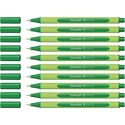 Afbeelding van Schneider Line Up Fineliner (driehoekige fineliner, lijndikte 0,4 mm, behuizing van biogebaseerde kunststof) blackforest green, 10 stuks