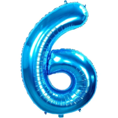 Afbeelding van Folie Ballon Cijfer 6 Jaar Blauw 36Cm Ballonnen Verjaardag Met Rietje