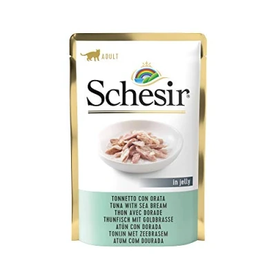 Afbeelding van 20x Schesir Kattenvoer Tonijn Zeebrasem in Gelei 85 gr