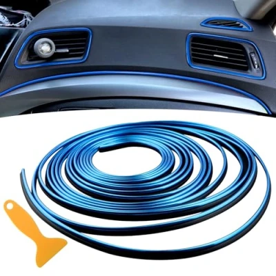 Afbeelding van Sierstrip voor Auto interieur, doe het zelf, 5 m flexibel Restyling interieur Strip Universeel Dashboard &amp; deuren, Blauw