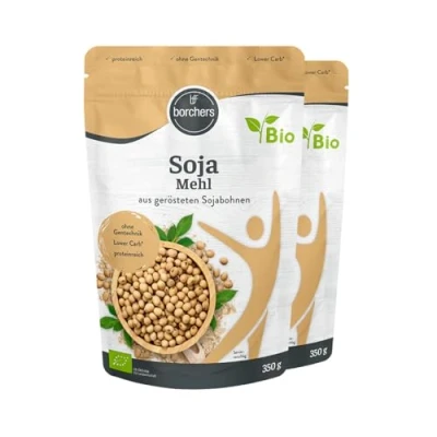 Afbeelding van 2 x borchers biologisch premium sojameel, vegetarisch en vegan, hoog vezel eiwitgehalte, uit geroosterde sojabonen 350 g