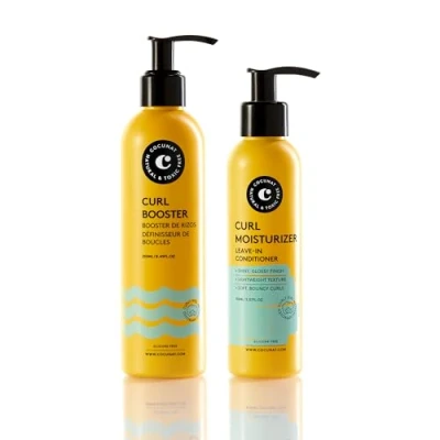 Afbeelding van COCUNAT Curly Method Perfect Curls in 2 steps Moisturizer Leave + Curl Booster Moisturises, Nourishes, Strengthens, Eliminates Frizz and Detangles 250ml+150ml