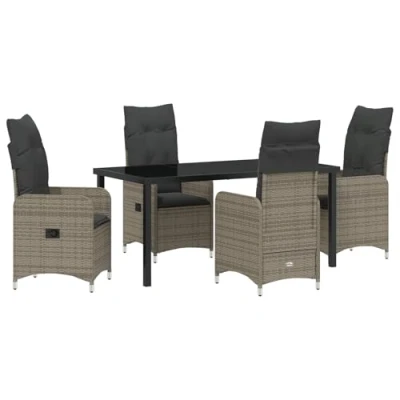 Afbeelding van vidaXL 5 delige tuinset met kussens Grijs Poly Rattan