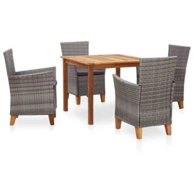 Afbeelding van 5 delige Eethoek poly rattan en massief acaciahout grijs