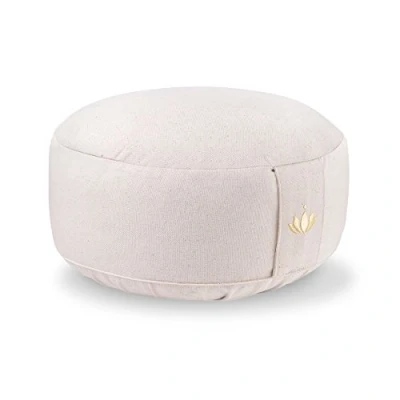 Afbeelding van Yogakussen, meditatiekussen, ronde lotus, zithoogte 15 cm, wasbare katoenen hoes, yoga zitkussen met speltvulling, GOTS gecertificeerd, borduursel