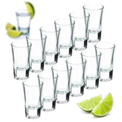 Afbeelding van KADAX borrelglazen, vaatwasmachinebestendige 25 ml klassieke borrelbekers van transparant, loodvrij glas, stamper voor wodka, likeuren en tequila (12 stuks)
