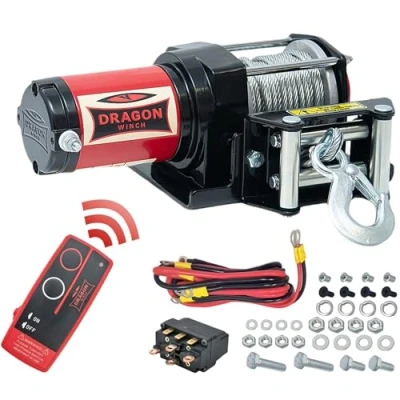 Afbeelding van Dragon Winch Elektrische lier Maverick 12V 2500 lbs / 1133 kg met 10 m staalkabel Voor ploegen, quads, ATV&#039;s, UTV&#039;s I Sneeuw en zandbestendig Inclusief lieraccessoires + draadloze afstandsbediening