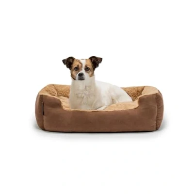 Afbeelding van lionto Hondenbed met omkeerbaar kussen en anti slip onderkant, stevig huisdierenkussen diepe instap voor honden katten, (M) 60x48 cm, knus hondenkussen, beige/bruin