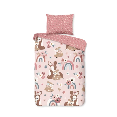 Afbeelding van Good Morning Ledikant babydekbedovertrek &quot;bambi hert met regenboog&quot; Roze (100x135 cm) Katoen