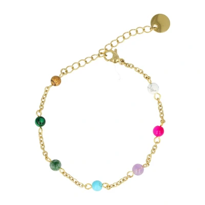 Afbeelding van Minimalistische goudkleurige schakelarmband Met gekleurde edelstenen Zomerse armband kleine verschillende luxe cadeauverpakking