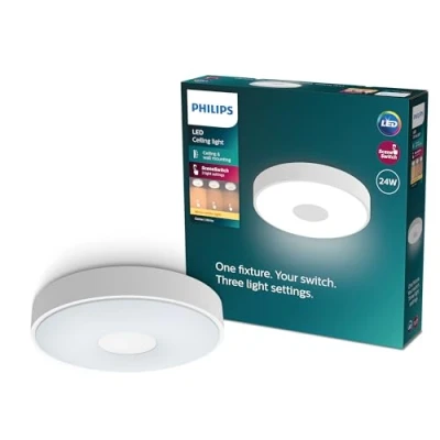 Afbeelding van Philips Coiner plafondlamp SceneSwitch lichttechnologie 24W Warmwit licht Wit design