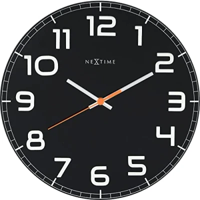 Afbeelding van Wandklok NeXtime dia. 30 x 3.5 cm, glas, zwart, Classy Round