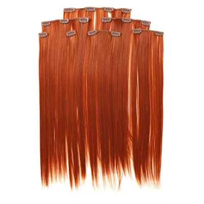 Afbeelding van Prettyland Lange clip in haarextensies, niet statisch, haarstukje, steil haar, 7 stuks, 50 cm, oranje koperrood R01