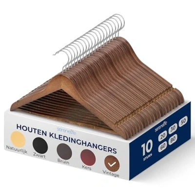 Afbeelding van SereneLife Kleerhanger Houten Hangers Antislip Ruimtebesparende Kledinghangers met 360 Draaibare Haak en Inkepingen 10 Stuks Duurzaam Sterk voor Hemden, Truien, Hoodies, Jurken