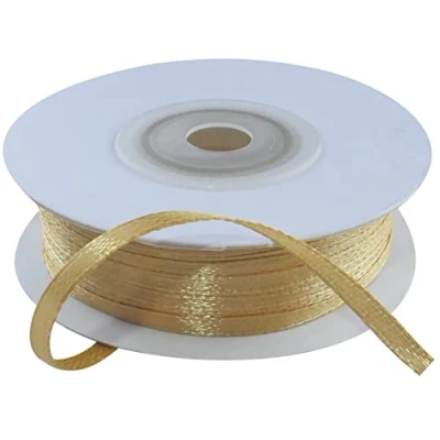 Afbeelding van AERZETIX C55357 satijnen lint op rol 3 mm x 50 m licht goudkleurig cadeaulint voor ceremonie bruiloft verjaardag feestdecoratie gemaakt van polyester