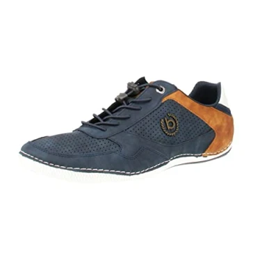 Afbeelding van bugatti heren Casual sneakers met flexibele zool, veterschoenen traagschuim, elastische schoenveters, Donkerblauw, 45 EU