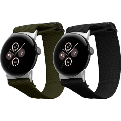 Afbeelding van kwmobile Horlogebandjes geschikt voor Google Pixel Watch 2 / 1 x Nylon Smartwatch bandje in zwart donkergroen.