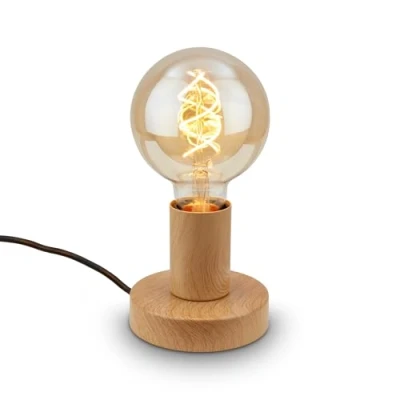 Afbeelding van BRILONER Mini tafellamp met snoerschakelaar, retro, vintage, E27, max. 10W, lamp, bedlamp, tafellamp, decoratieve lamp hal, bureaulamp, leeslamp, 10x9 cm (DxH), houtlook
