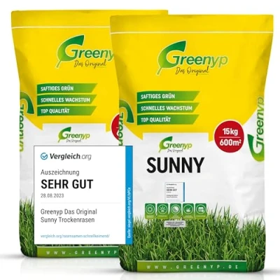 Afbeelding van Greenyp® Sunny droogtebestendig droog gazon, 30 kg voor 1200 m², graszaad, gazonzaad, snel kiemend [SET]
