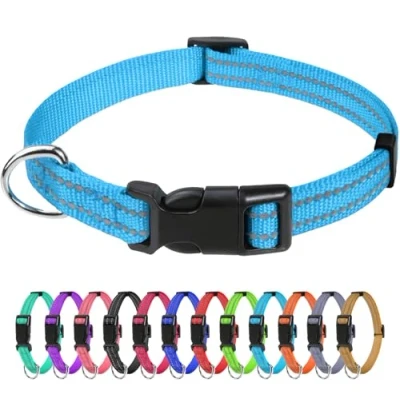 Afbeelding van TagMe Reflecterende nylon halsbanden, verstelbare klassieke halsband met snelsluiting gesp voor puppy, hemelsblauw, 1,0 cm breedte