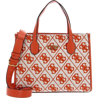 Afbeelding van GUESS Handtas Schoudertas Silvana 2 Compartment Tote Orange Logo Veelkleurig