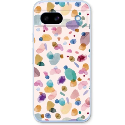 Afbeelding van Case Company® hoesje geschikt voor Google Pixel 8a Terrazzo Memphis Soft Cover Telefoonhoesje Bescherming aan alle Kanten en Schermrand