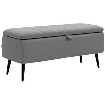 Afbeelding van HOMCOM Sitzbank mit Stauraum Polsterbank Leinenoptik, Sitztruhe Stahlbeine, Truhenbank für Wohnzimmer Schlafzimmer Flur 102 x 40 44 cm, Grau